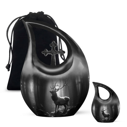 10 Inch Deer Urn with Cross Drop design,