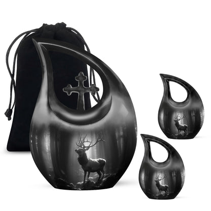 10 Inch Deer Urn with Cross Drop design,