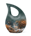 10-inch Deer Urn with cross drop design, 