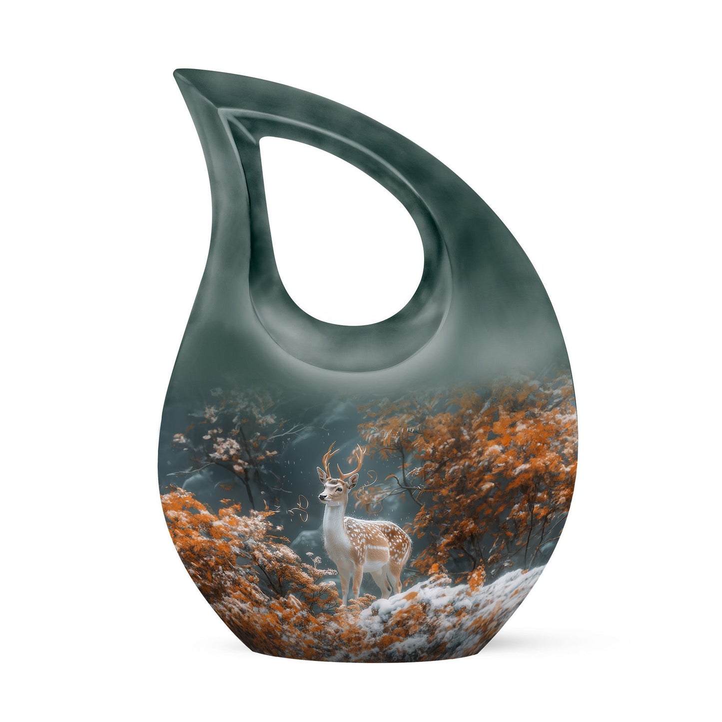 10-inch Deer Urn with cross drop design, 