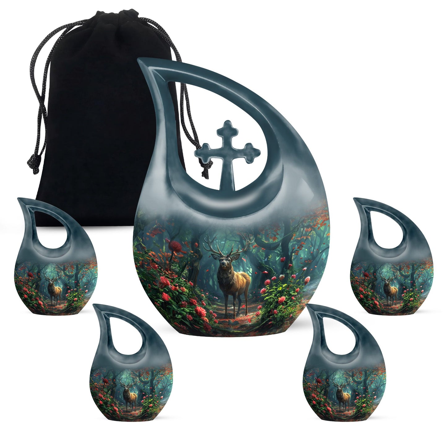 Deer Theme Large Urn With 4 Keepsake Urn
