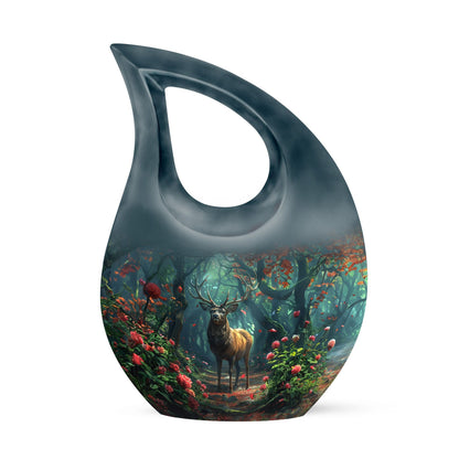 10-inch Deer-themed Funeral Urn with Cross Drop design,