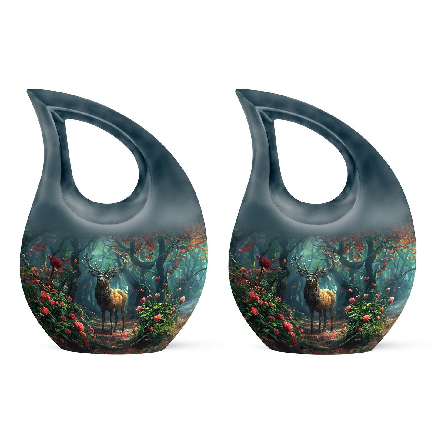 10-inch Deer-themed Funeral Urn with Cross Drop design,