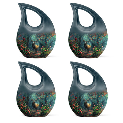 10-inch Deer-themed Funeral Urn with Cross Drop design,