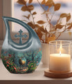 10-inch Deer-themed Funeral Urn with Cross Drop design,