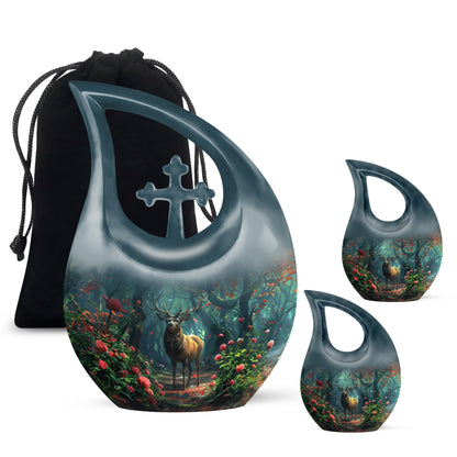 Deer Theme Large Urn With 2 Keepsake Urn