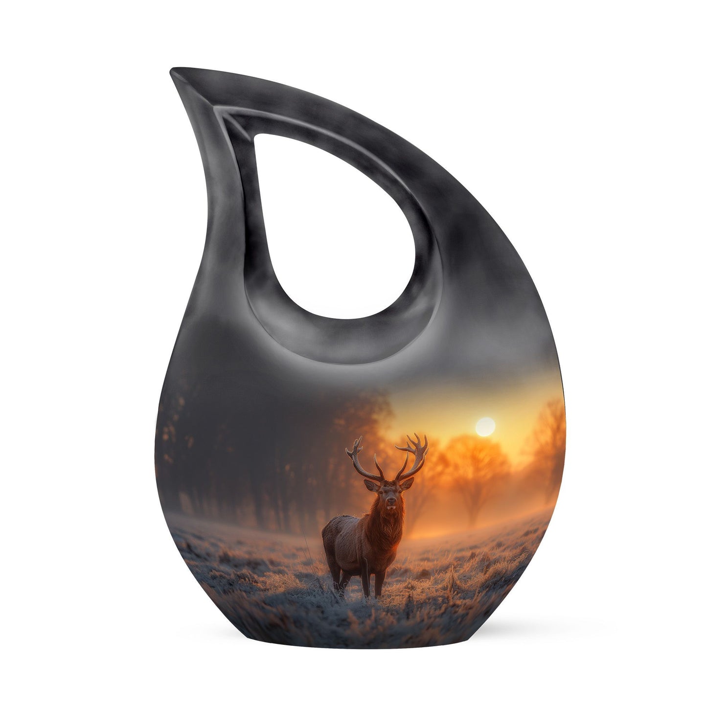 Deer-themed 10-inch Double Urn with Cross Drop design 