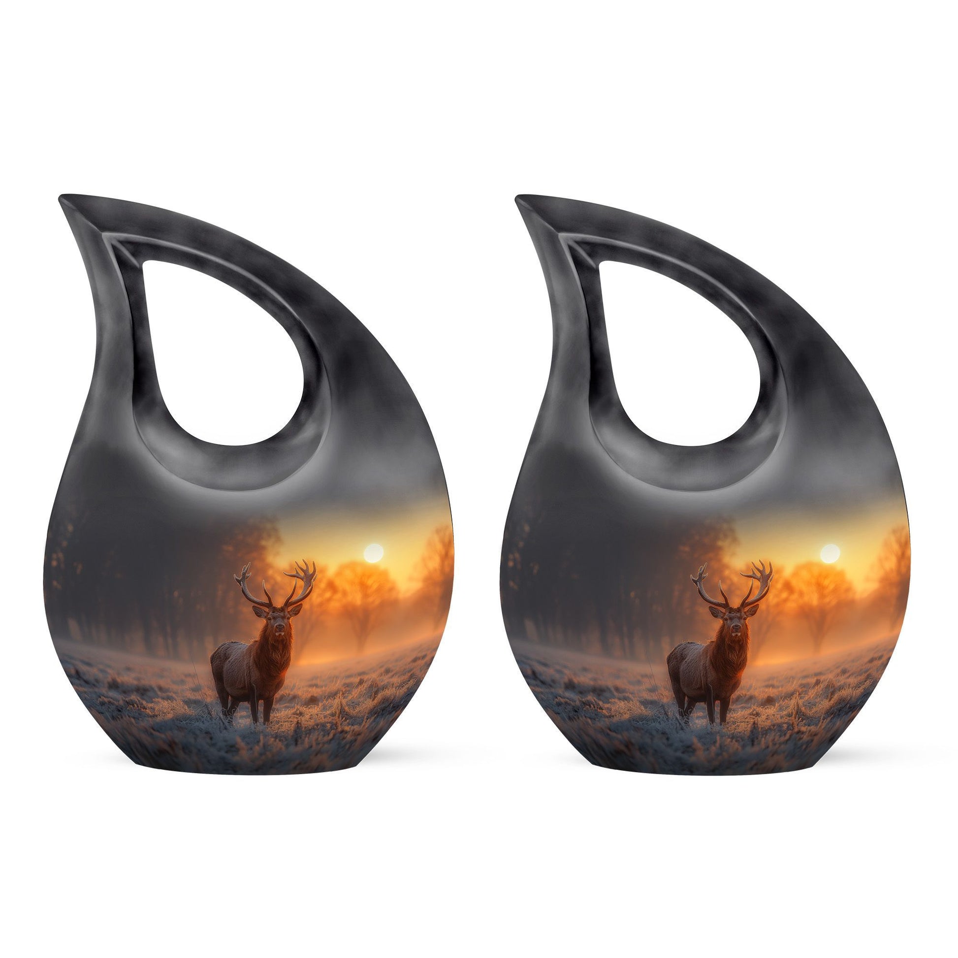 Deer-themed 10-inch Double Urn with Cross Drop design 