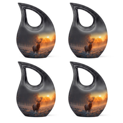Deer-themed 10-inch Double Urn with Cross Drop design 
