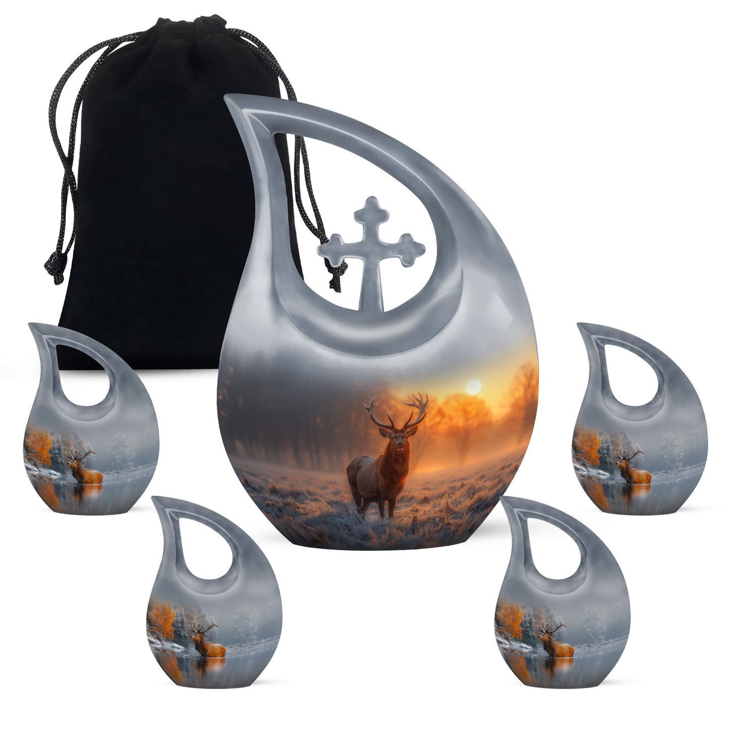 Deer Theme Large Urn With 4 Keepsake Urn