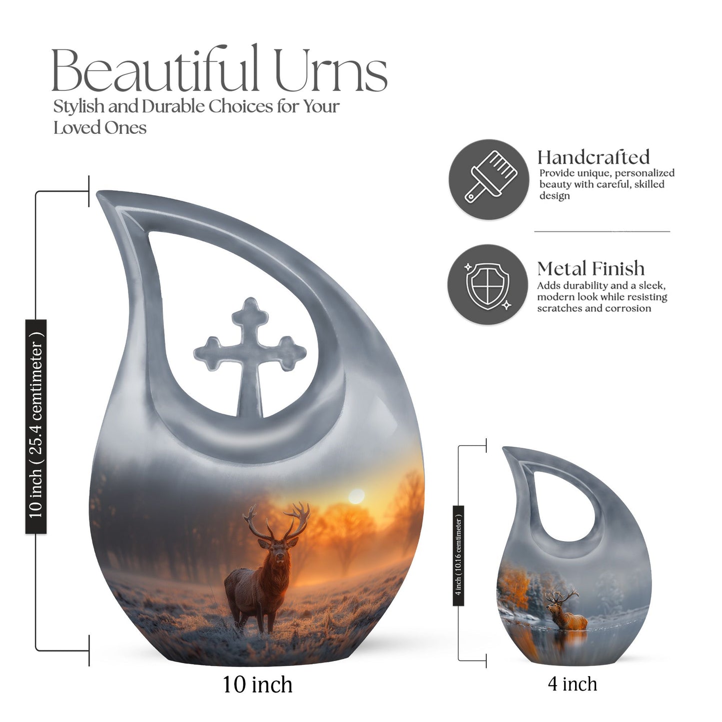 10 Inch Deer-themed Large Aluminium Cremation Urn