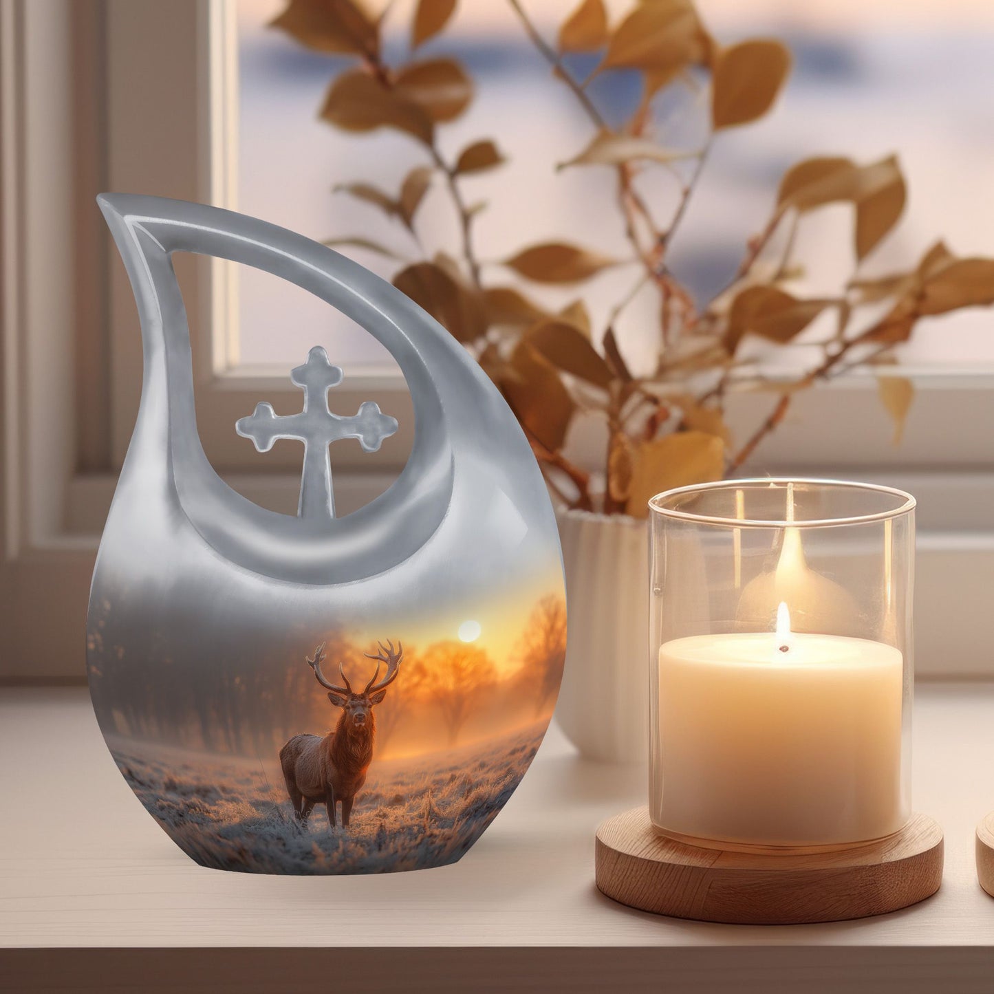 10 Inch Deer-themed Large Aluminium Cremation Urn