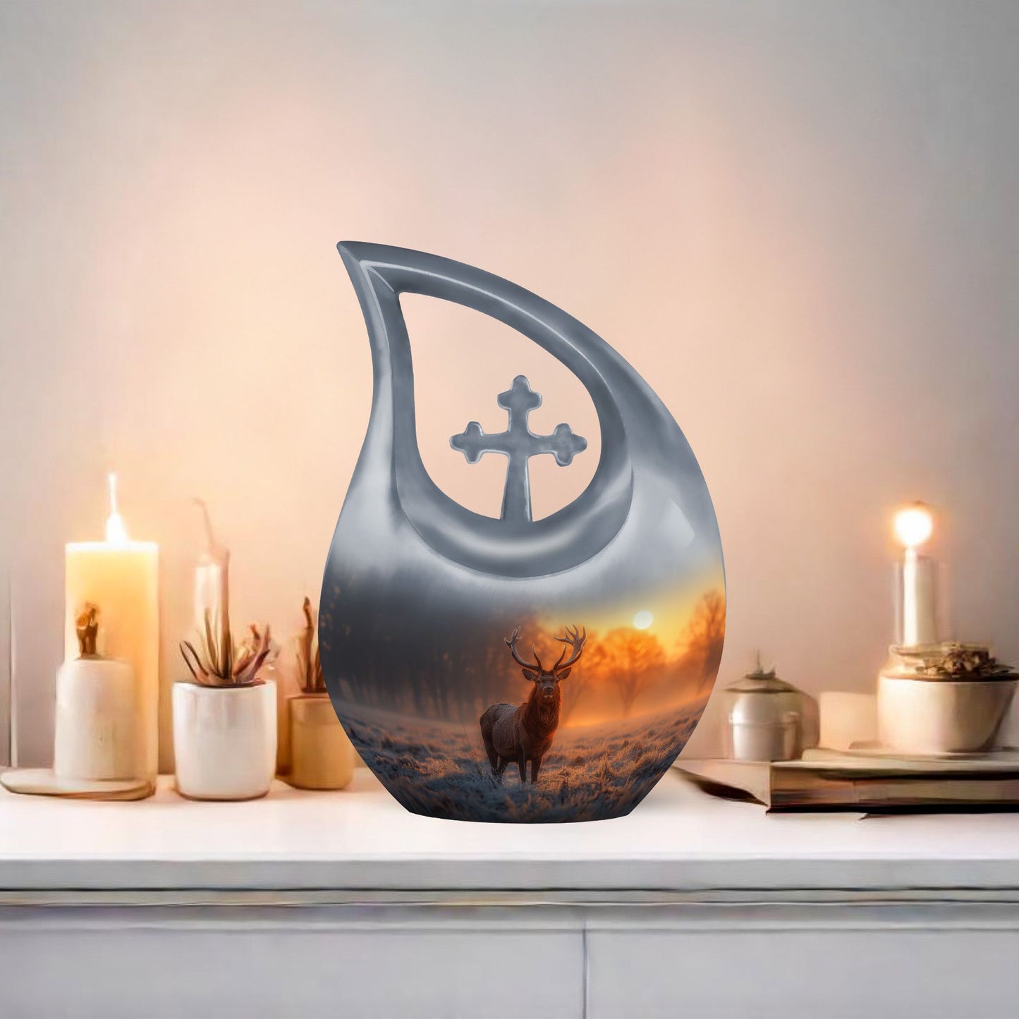 10 Inch Deer-themed Large Aluminium Cremation Urn
