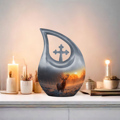 10 Inch Deer-themed Large Aluminium Cremation Urn