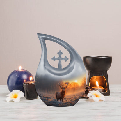 10 Inch Deer-themed Large Aluminium Cremation Urn