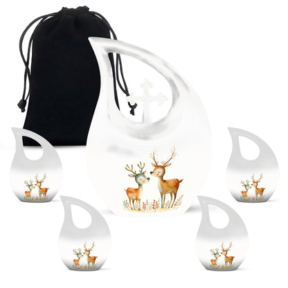 Deer Family Theme Large Urn With 4 Keepsake Urn