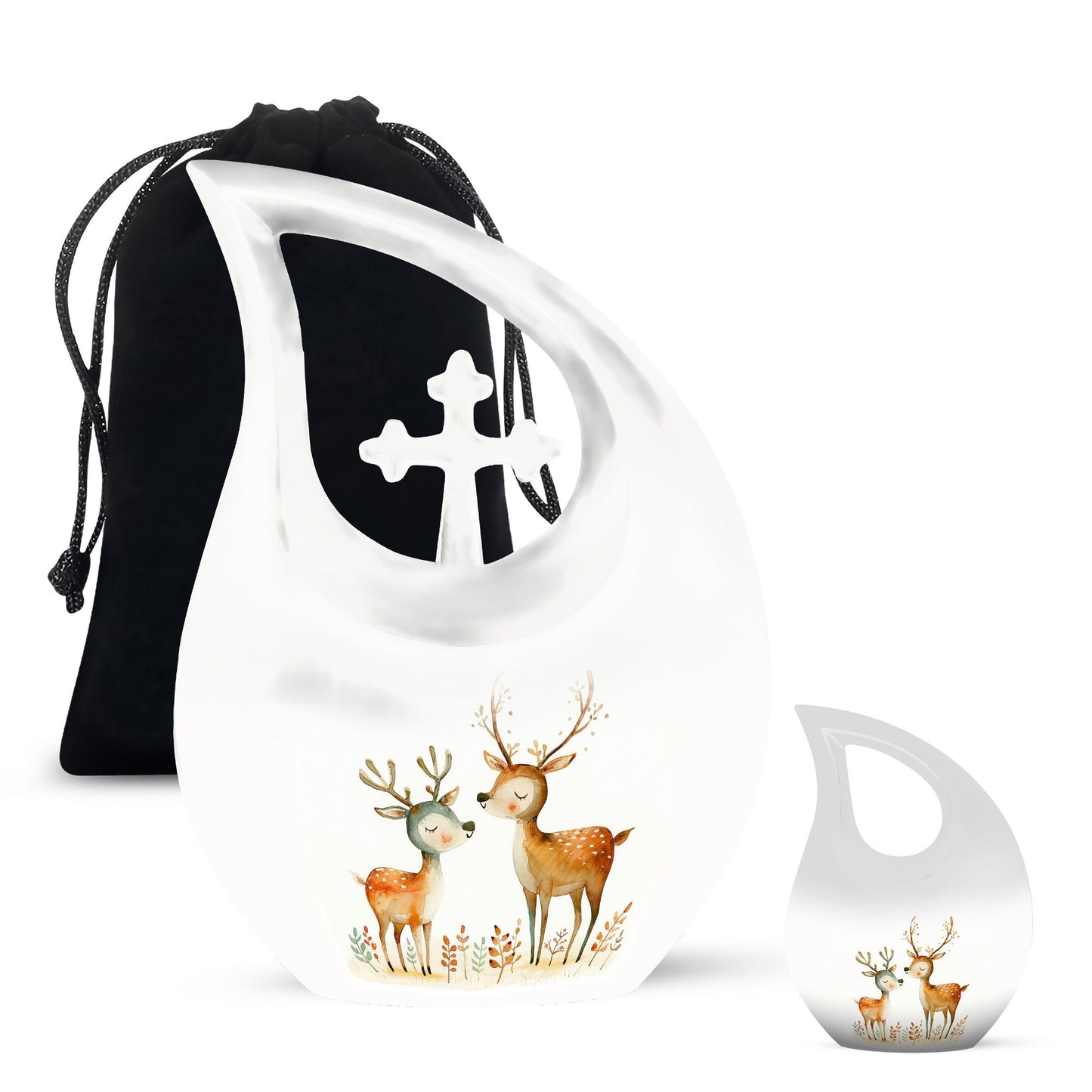 Deer Family Theme Large Urn With 1 Keepsake Urn