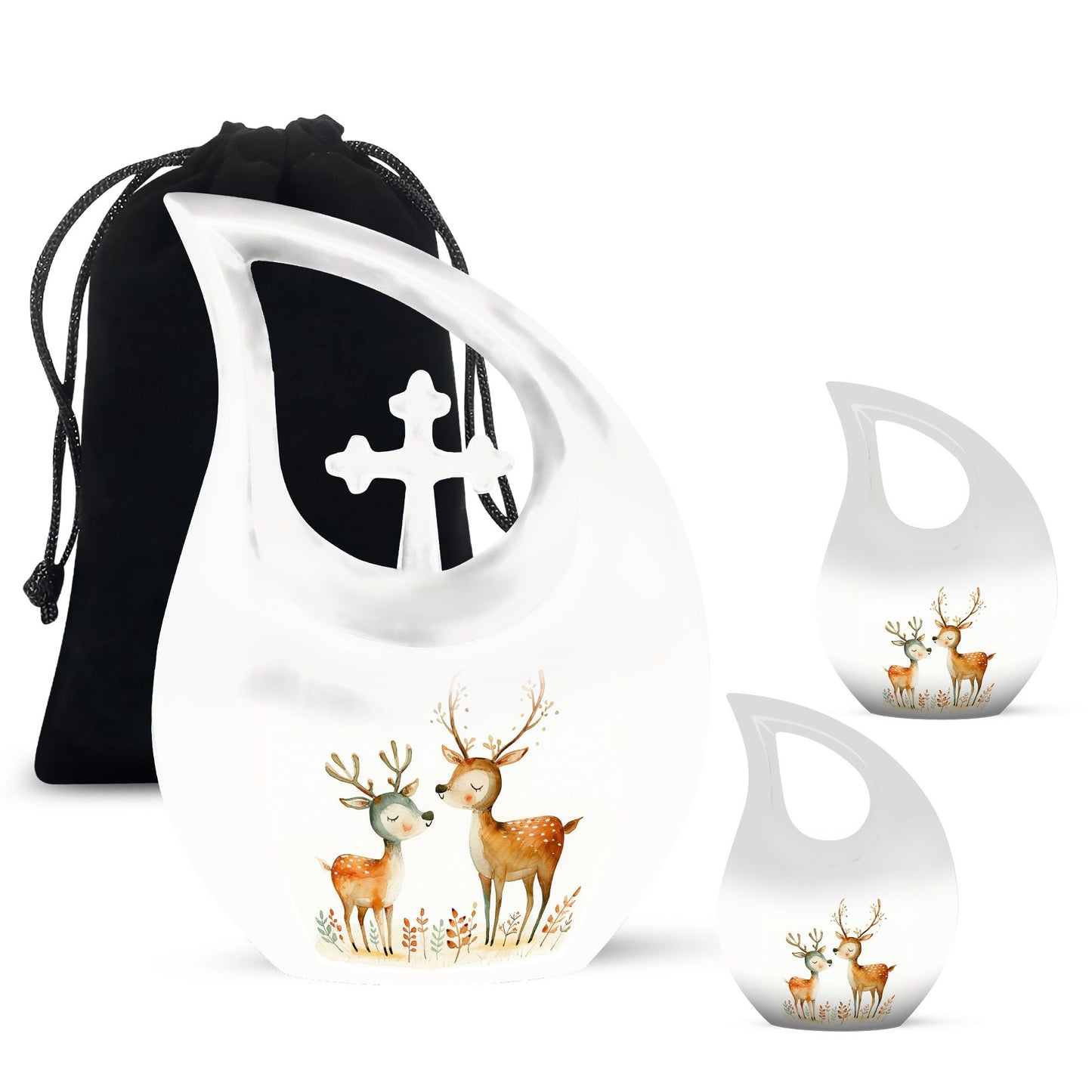 Deer Family Theme Large Urn With 2 Keepsake Urn