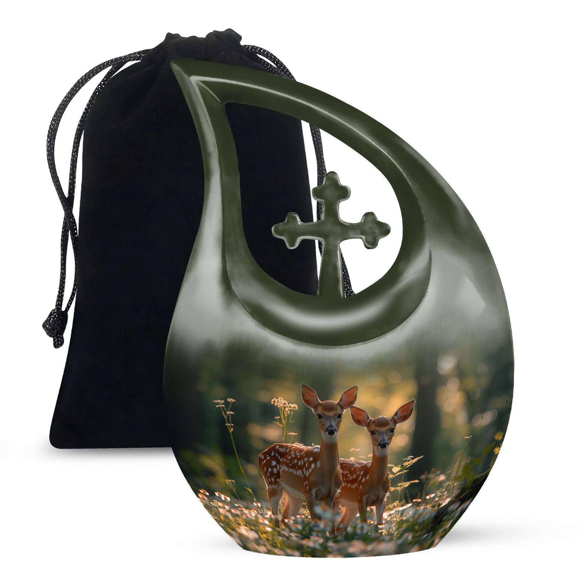 10 inch Deer Family Urn Cross Drop design