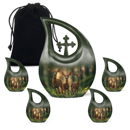 Deer Family Theme Large Urn With 4 Keepsake Urn