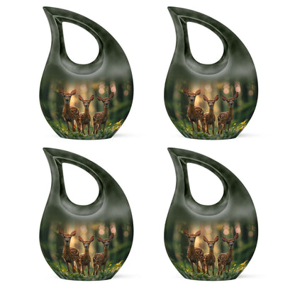 10-Inch Deer Family Urn, Cross Drop Design,