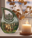 10-Inch Deer Family Urn, Cross Drop Design,