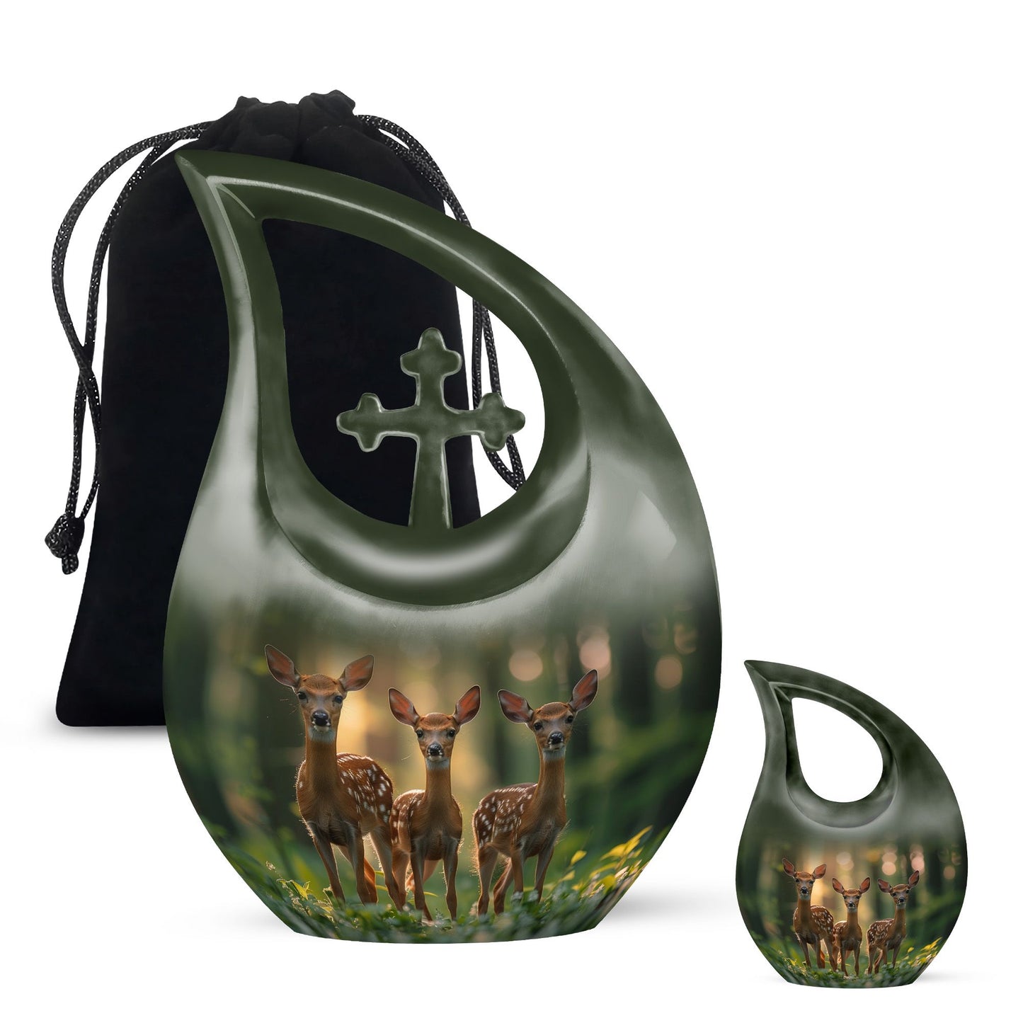 Deer Family Theme Large Urn With 1 Keepsake Urn