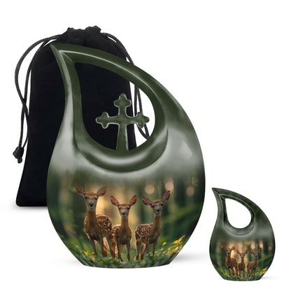Deer Family Theme Large Urn With 1 Keepsake Urn