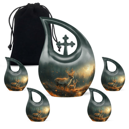 Deer Family Theme Large Urn With 4 Keepsake Urn