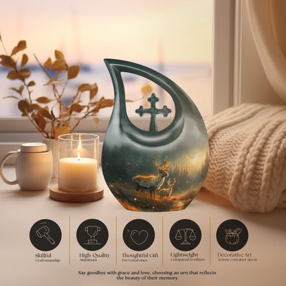 10 inch Deer Family Urn with Cross Drop design