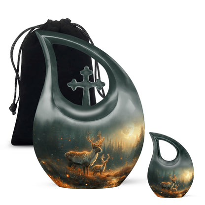 Deer Family Theme Large Urn With 1 Keepsake Urn