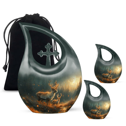 Deer Family Theme Large Urn With 2 Keepsake Urn