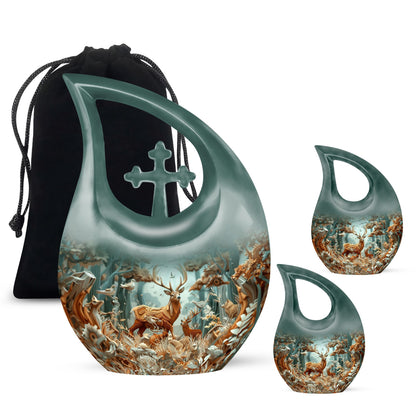 Deer Family Theme Large Urn With 2 Keepsake Urn
