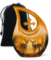 Large, 10-inch Deer Family Urn with Cross Drop design, 