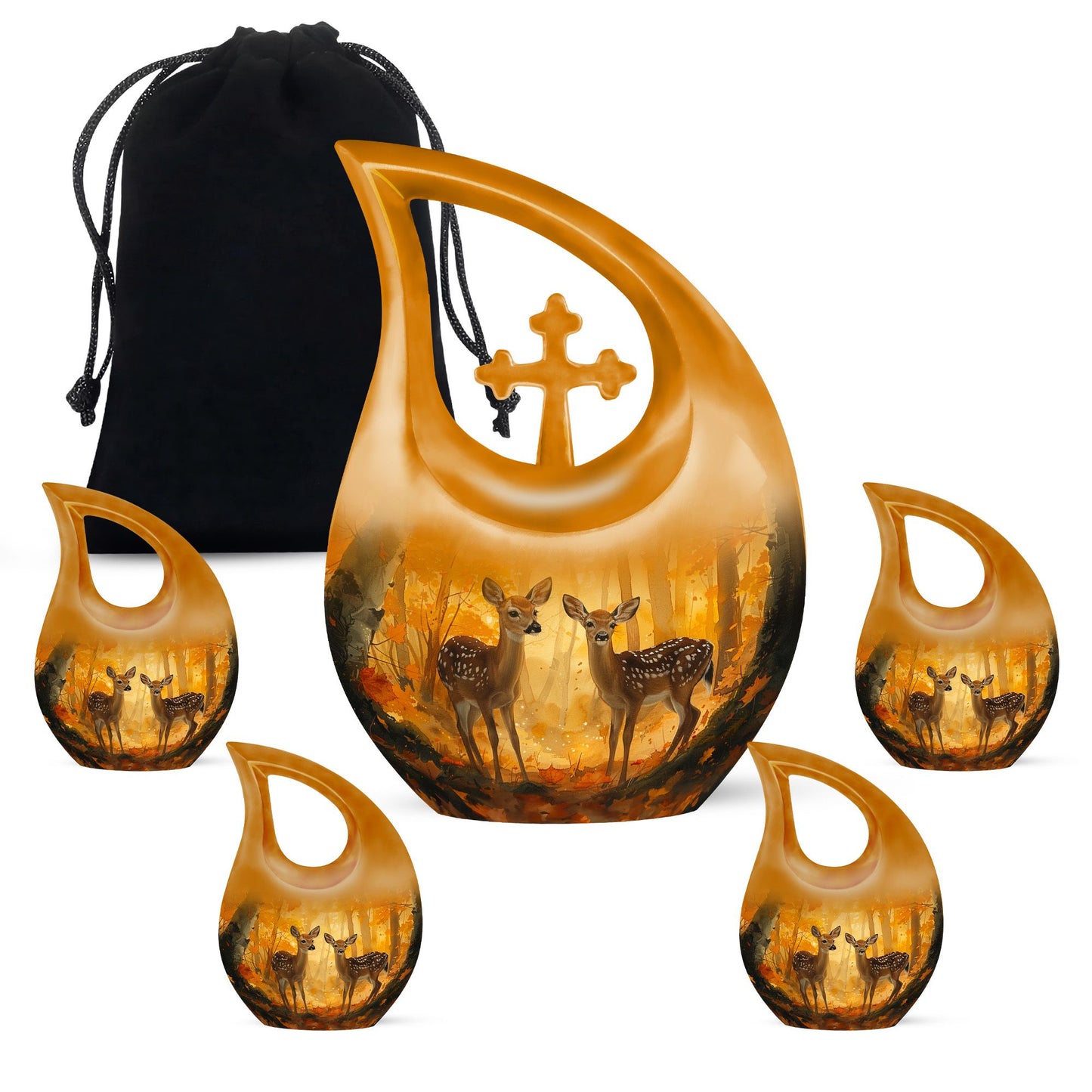 Deer Family Theme Large Urn With 4 Keepsake Urn