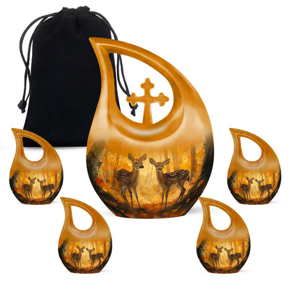 Deer Family Theme Large Urn With 4 Keepsake Urn