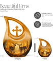 Large, 10-inch Deer Family Urn with Cross Drop design, 