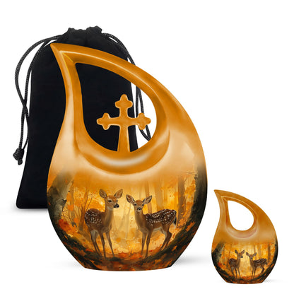 Deer Family Theme Large Urn With 1 Keepsake Urn