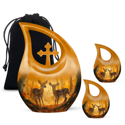 Deer Family Theme Large Urn With 2 Keepsake Urn