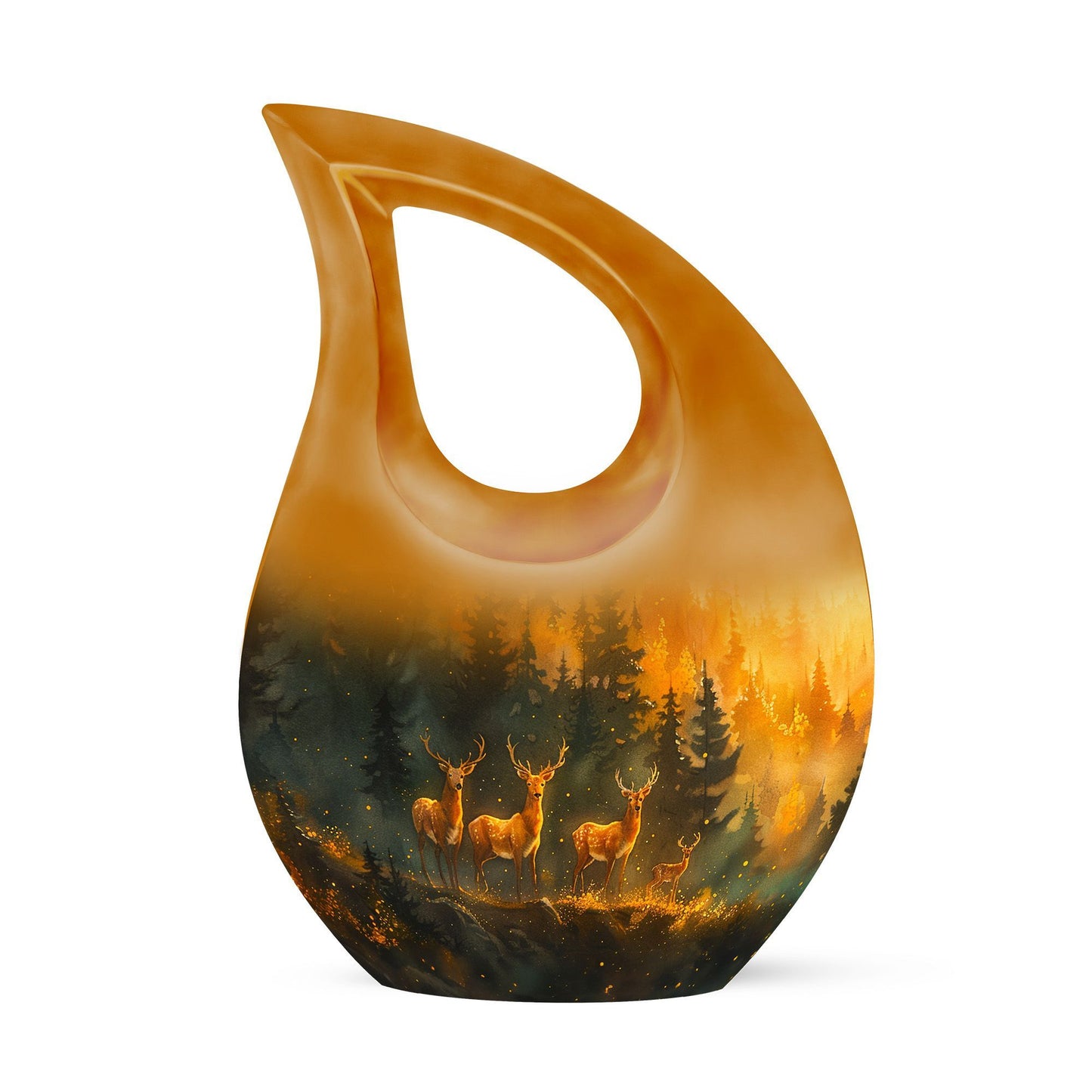 10-inch Deer Family Urn with Cross Drop design,