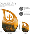 10-inch Deer Family Urn with Cross Drop design,