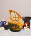 10-inch Deer Family Urn with Cross Drop design,