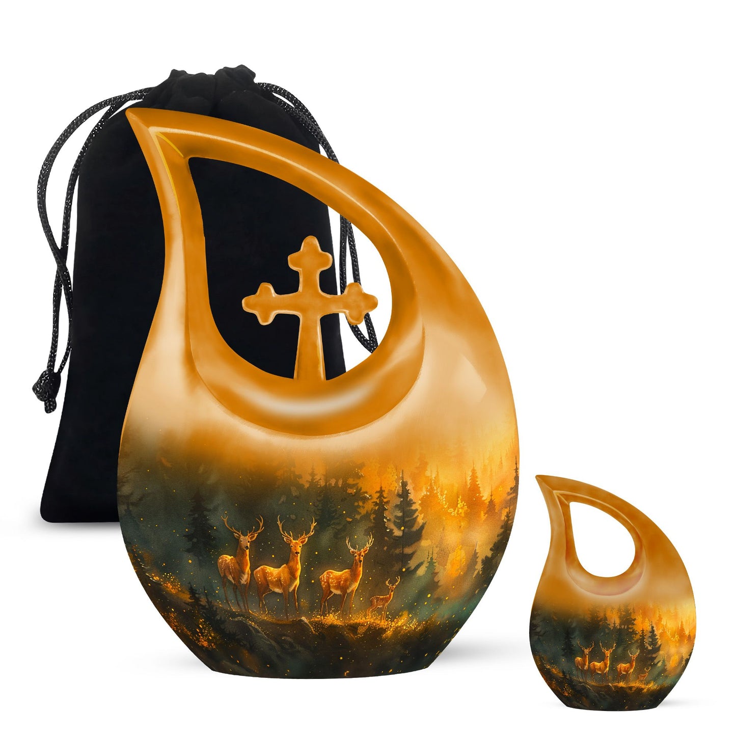 Deer Family Theme Large Urn With 1 Keepsake Urn