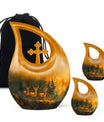10-inch Deer Family Urn with Cross Drop design,