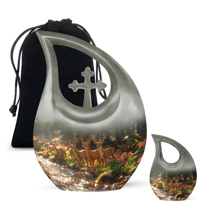 Deer Family Theme Large Urn With 1 Keepsake Urn