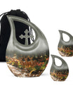 10-Inch Deer Family Urn with Cross Drop Design 