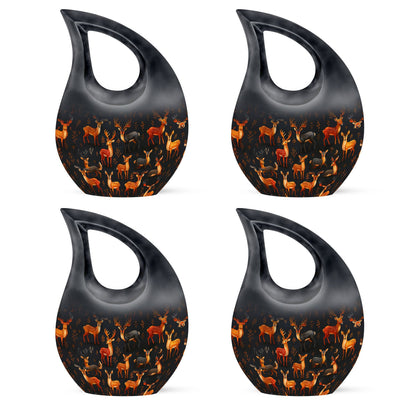 10-inch Deer Family Urn with Cross Drop Design, 