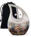 10-inch Deer Family Urn with Cross Drop Design, 