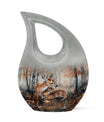 10-inch Deer Family Urn with Cross Drop Design, 