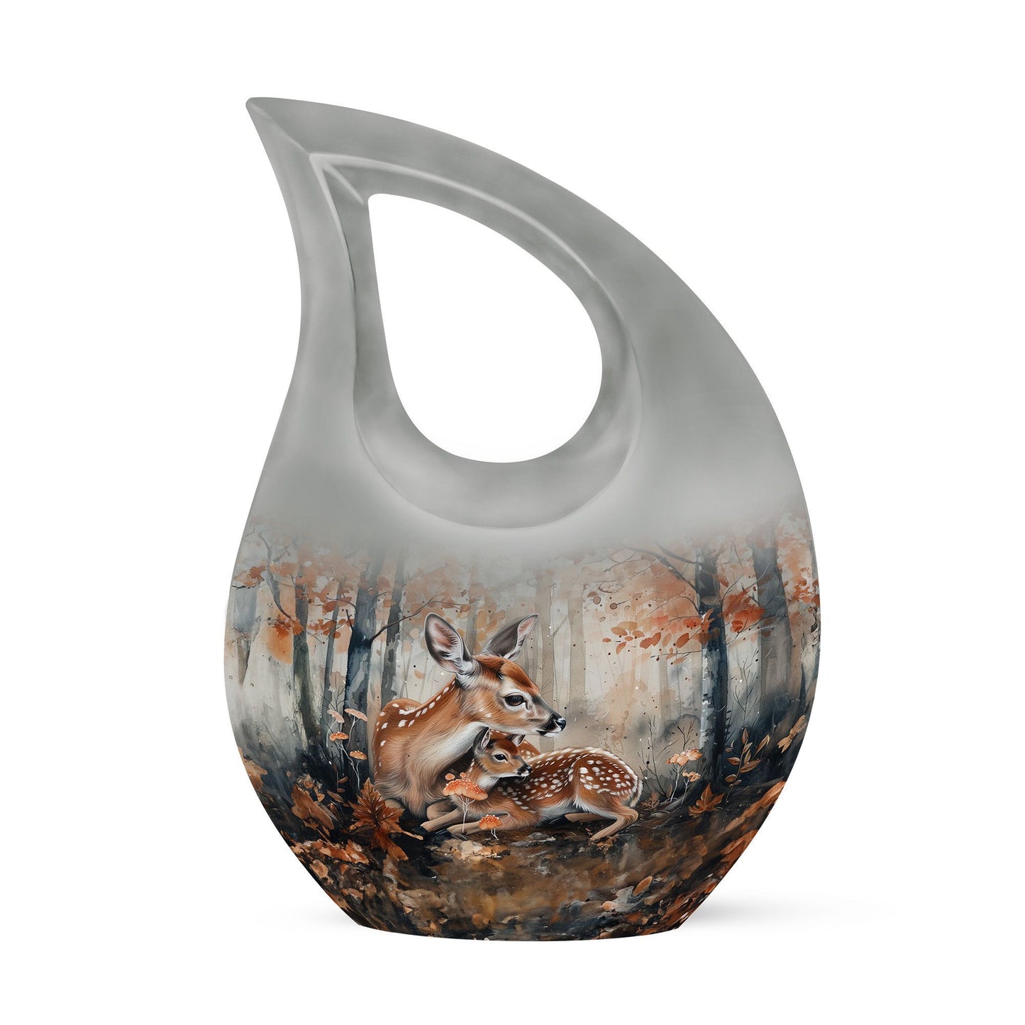 10-inch Deer Family Urn with Cross Drop Design, 